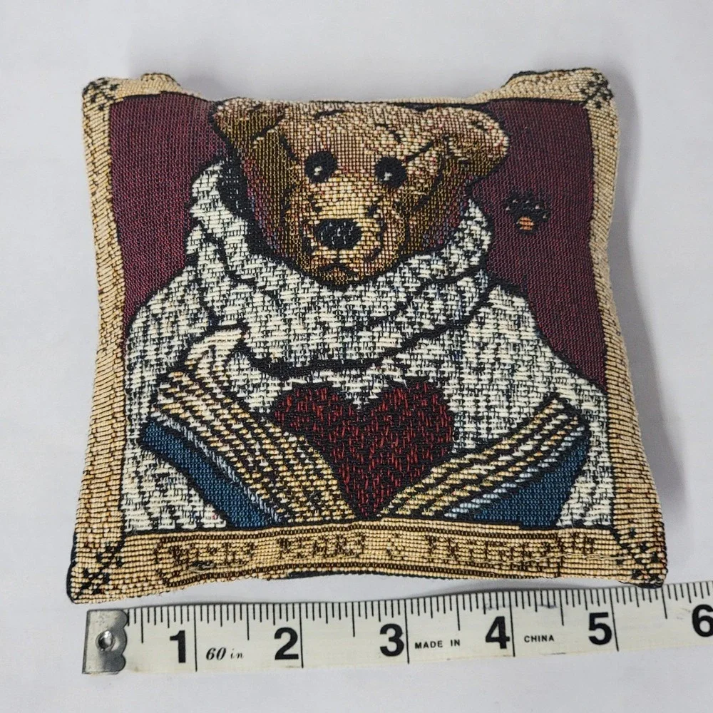 Boyds Tapestry Teddy Bear Mini Pillow Heart Cozy‎ Home Decor Accent
